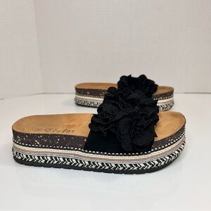 Black Floral Platform Sandals